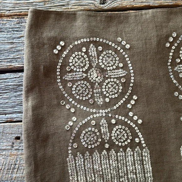 Tory Burch Tan Silver Sequin Pencil Skirt Size 10 - Picture 12 of 13